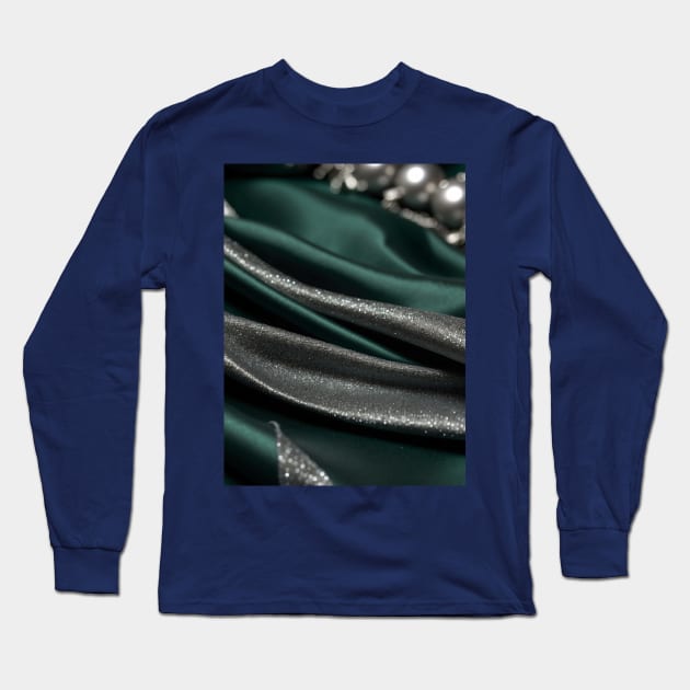 Green silver Christmas silk with pearls Long Sleeve T-Shirt by Khala